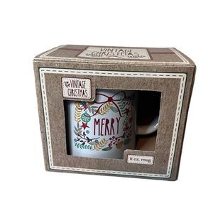 Vintage Christmas 11oz mug  Merry in a Wreath